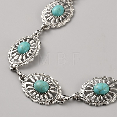 Zinc Alloy with Resin Synthetic Turquoise Oval Link Waist Belly Chains AJEW-WH0063-569P-1