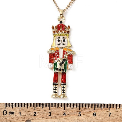 Alloy Enamel Christmas Nutcracker Pendant Necklaces NJEW-L048-01G-01-1