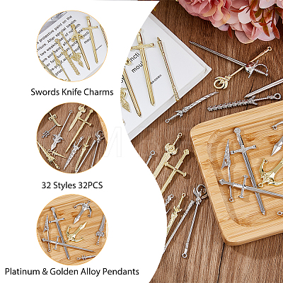 SUPERFINDINGS 32Pcs 32 Style Rack Plating Alloy Big Pendants FIND-FH0008-06-1