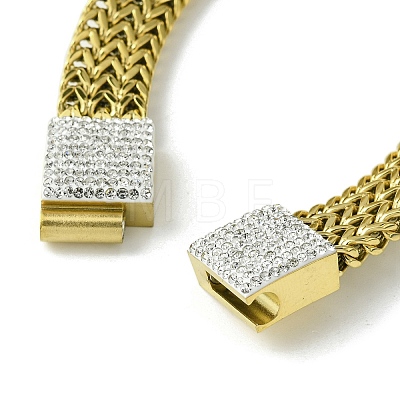 304 Stainless Steel Mesh Chain Bracelet with Cubic Zirconia Rectangle Magnetic Clasps BJEW-Q775-07G-1