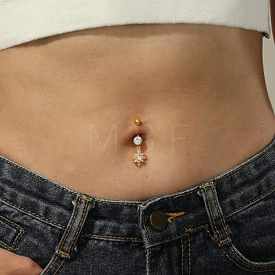 Flower Stainless Steel Clear Cubic Zirconia Belly Button Rings for Women WS6674-1