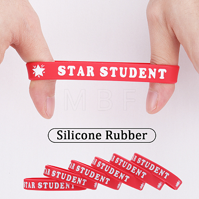 Word Star Student Silicone Cord Bracelet Wristband BJEW-WH0018-49A-1