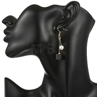 Natural Banded Agate(Dyed & Heated) & 304 Stainless Steel and Natural Cultured Freshwater Pearl Dangle Earrings EJEW-JE07108-1