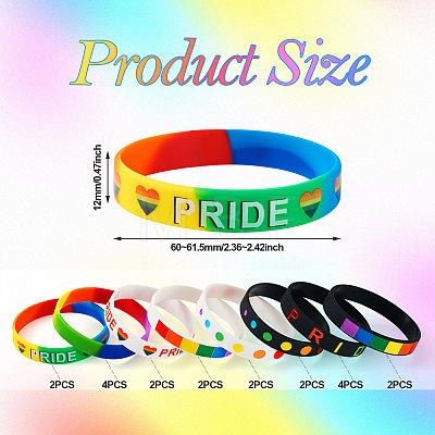 20Pcs 8 Style Rainbow Color Pride Silicone Heart Cord Bracelets Set for Men Women BJEW-TA0001-06-1