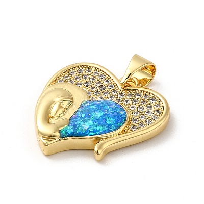 Rack Plating Brass Micro Pave Cubic Zirconia with Synthetic Opal Pendants KK-D088-25G-1