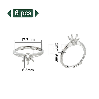GOMAKERER 6Pcs Brass Adjustable Ring Findings KK-GO0001-42-1