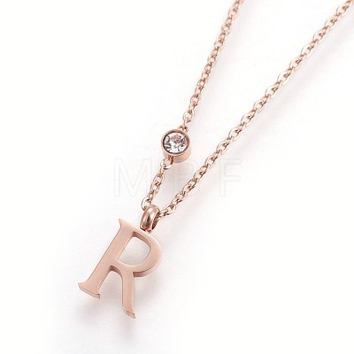 (Jewelry Parties Factory Sale)304 Stainless Steel Initial Pendant Necklaces NJEW-G321-04RG-R-1