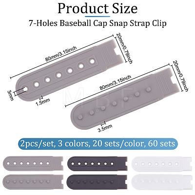 Olycraft 60 Sets 3 Colors 7-Holes Replacement Fasteners Buckle Extender Baseball Cap Cowboy Hat Snap Strap Clip FIND-OC0002-78-1