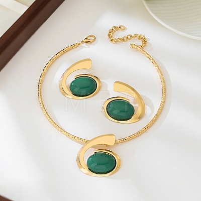 Oval Alloy & Acrylic Pendant Necklaces & Stud Earrings Sets FS-WG74623-01-1