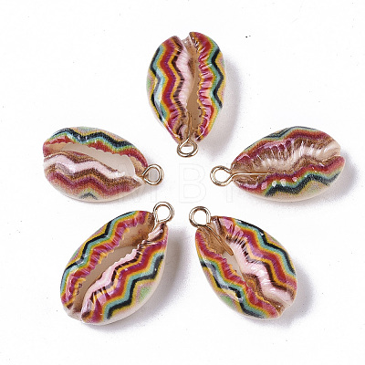 Printed Natural Cowrie Shell Pendants X-SSHEL-R047-02-C03-1