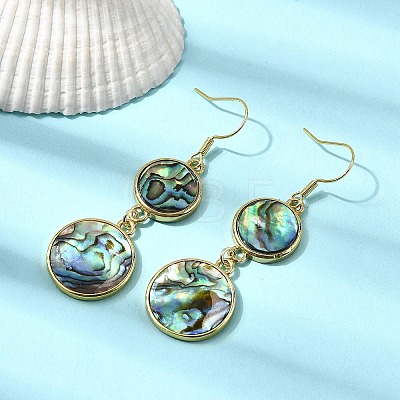 Brass Natural Abalone Shell Dangle Earrings EJEW-F388-01F-G-1
