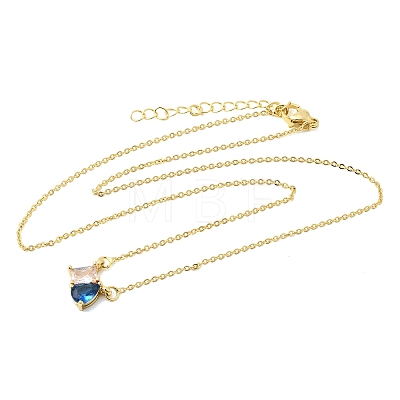 Brass Pave Cubic Zirconia Rectangle & Teardrop Pendant Cable Chain Necklaces KK-CBAB173-05G-04-1