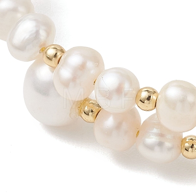 Natural Cultured Freshwater Pearl & Brass Beaded Bangles for Women BJEW-JB13342-1