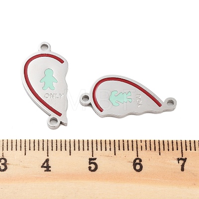 Valentine's Day 304 Stainless Steel FireBrick Enamel Only You Love Heart Connector Charms STAS-Z078-13P-1