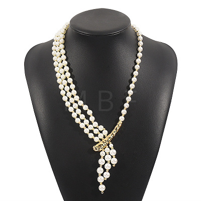 Elegant Layered White Imitation Pearl Y-Shaped Long Pendant Necklaces with Alloy Drop for Women FS-WG35350-01-1