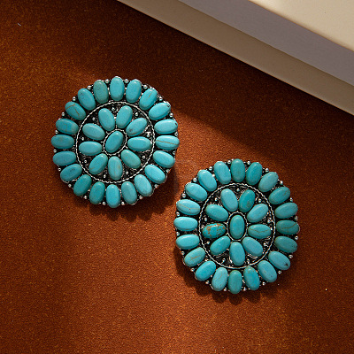 Bohemian Style Alloy & Synthetic Turquoise Stud Earrings FS-WG84B64-04-1