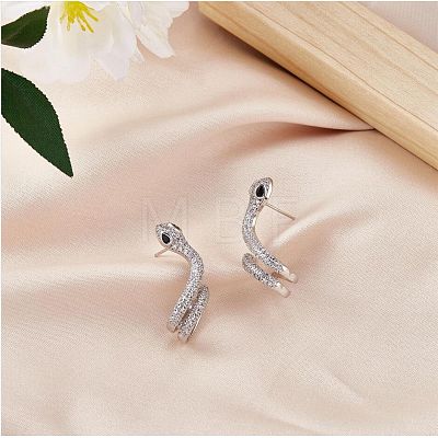 Clear Cubic Zirconia Snake Stud Earrings JE1077A-1