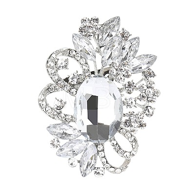 Flower with Oval Platinum Alloy Rhinestone Brooches for Backpack Clothes PW-WG4AA4A-08-1