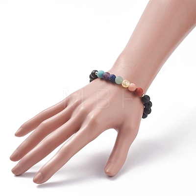 Natural Lava Rock & Mixed Stone Stretch Bracelet BJEW-JB07999-1
