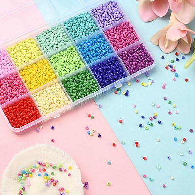 195G 15 Color 8/0 Baking Paint Glass Seed Beads SEED-YW0002-32-1