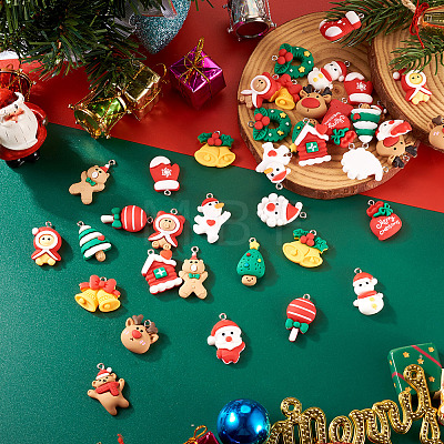 40Pcs 20 Styles Christmas Theme Opaque Resin Pendants RESI-TA0003-58-1