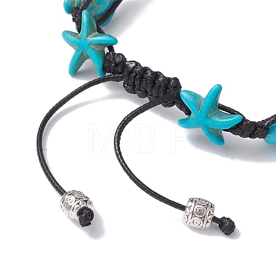 Synthetic Turquoise Starfish & Turtle Braided Bead Bracelet X-BJEW-TA00388-01-1