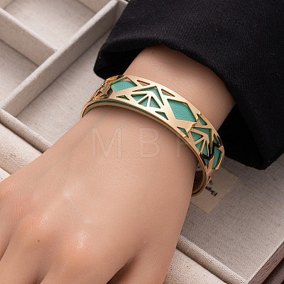 Hollow Out 304 Stainless Steel & Imitation Leather Cuff Bangles WG7C714-01-1