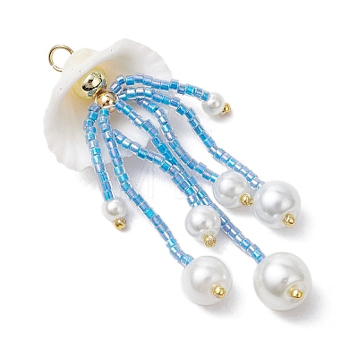 Glass Seed Beaded Jellyfish Pendants PALLOY-MZ00571-1