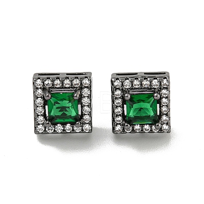 Square Brass Micro Pave Clear Cubic Zirconia Stud Earrings EJEW-G387-03B-1