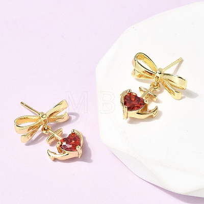 Brass Micro Pave Cubic Zirconia Stud Dangle Earring EJEW-H108-20A-G-1