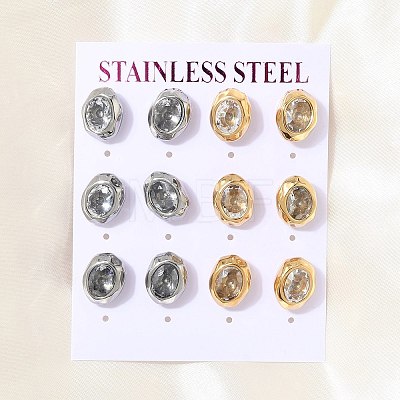 6 Pairs 304 Stainless Steel Pave Cubic Zirconia Stud Earrings SA-CBADCF0-04GP-04-1