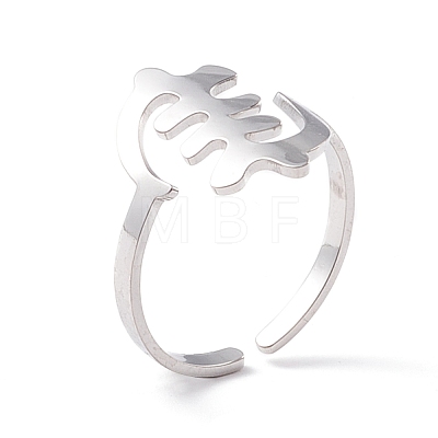 Fishbone Shape 304 Stainless Steel Cuff Ring for Women RJEW-B035-07P-1