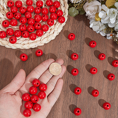 Spray Painted Round Natural Schima Wood Beads WOOD-PA0001-81C-01-1