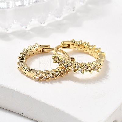 Brass Micro Pave Clear Cubic Zirconia Huggie Hoop Earrings EJEW-L231-44G-1