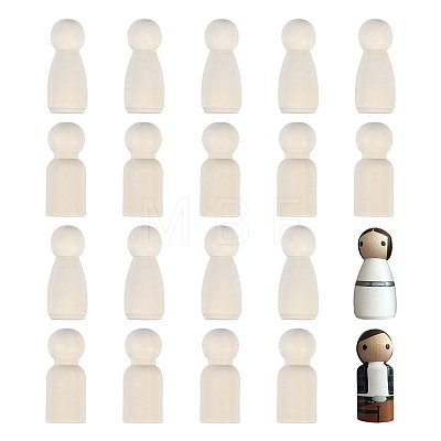 BENECREAT 20Pcs 2 Styles Unfiished Wood Peg Dolls DJEW-BC0001-30-1