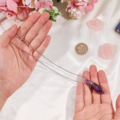1Pc Natural Amethyst Faceted Pointed Bullet Shaped Perfume Bottle Pendant Necklaces NJEW-FH0001-38P-01-1