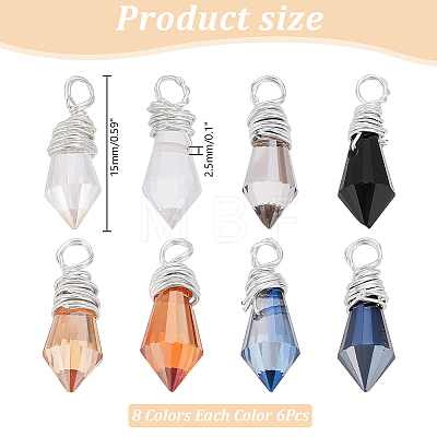 48Pcs 8 Color Glass Pendants PALLOY-PH01783-1