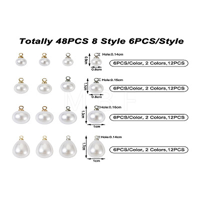 48Pcs 8 Style Acrylic Imitation Pearl Charms OACR-TA0001-09-1