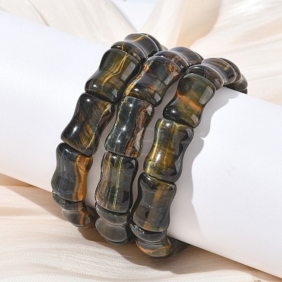 Bamboo Natural Blue Tiger Eye Beads Stretch Bracelets for Women Men BJEW-K304-01J-1