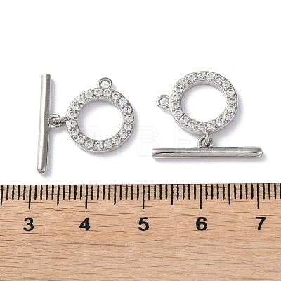 Rack Plating Brass Micro Pave Clear Cubic Zirconia Toggle Clasps KK-M272-11P-1