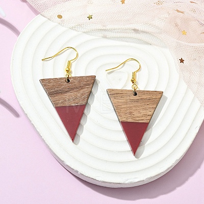 Resin & Walnut Wood Triangle Dangle Earrings EJEW-JE05505-01-1