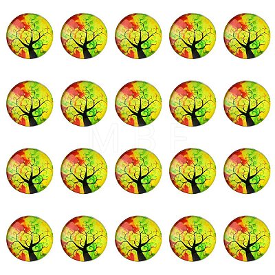 Half Round/Dome Tree Pattern Glass Flatback Cabochons for DIY Projects GGLA-YW0001-14M-1