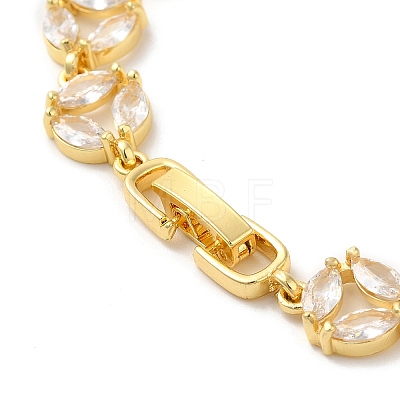 Clear Cubic Zirconia Flat Round Link Chain Bracelet BJEW-M296-06G-1