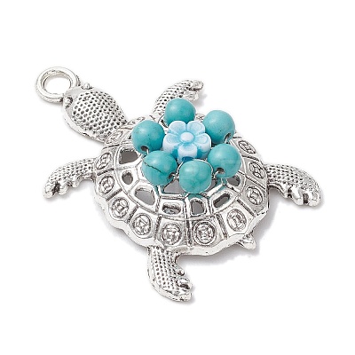 Synthetic Turquoise & Acrylic Beaded Flower Sea Animal Pendants PALLOY-JF03830-1