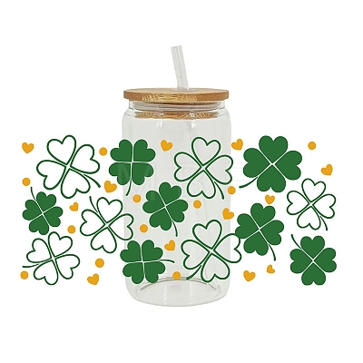 Saint Patrick's Day Theme PET Clear Film Clover Rub on Transfer Stickers for Glass Cups PW-WG36251-04-1