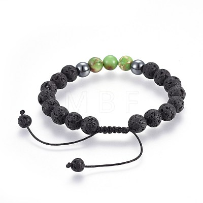Natural Lava Rock and Non-Magnetic Synthetic Hematite Beads Braided Bead Bracelets BJEW-JB03975-04-1