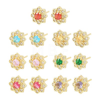 Brass Micro Pave Cubic Zirconia Stud Earrings for Women KK-A305-03G-1