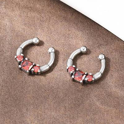 316 Stainless Steel Pave Red Cubic Zirconia Clip on Hoop Nose Rings AJEW-C044-14AS-1
