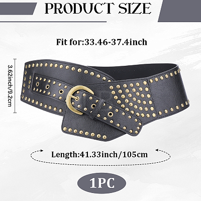 Retro Antique Bronze Alloy Rivets PU Leather Whide Waist Belts for Women AJEW-WH20098-075A-1