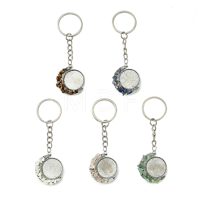 Alloy Pendant with Natural Lapis Lazuli Chip & Howlite Chip & Natural Green Aventurine & Natural Tiger Eye & Natural Rose Quartz Chip Beads Keychains KEYC-JKC01138-03-1